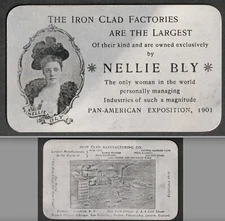 Antique Nellie Bly "Only Woman in World" Feminist Aluminum Victorian Trade Card