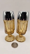 Vintage Anchor Hocking Fairfield Amber Glass Footed Salt & Pepper Shakers