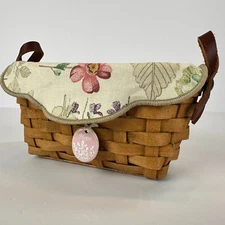 Longaberger HOH Basket W/Leather Handles, Protector, Botanical Fields, Tie-On