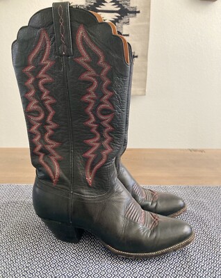 J. Chisholm men’s Black leather western cowboys boots vintage size 9 EE USA EUC J. Chisholm handcrafted in all leather cowboy boots men main image 4