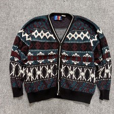 VTG Knitted Patterned Sweater Cardigan Men's L Multi-color Button Up 90s