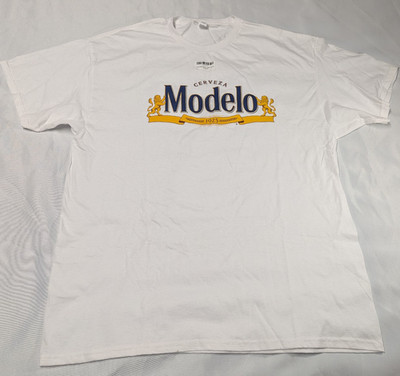 Modelo Cerveza Beer White T-Shirt Graphic Print Short Sleeve Size XL