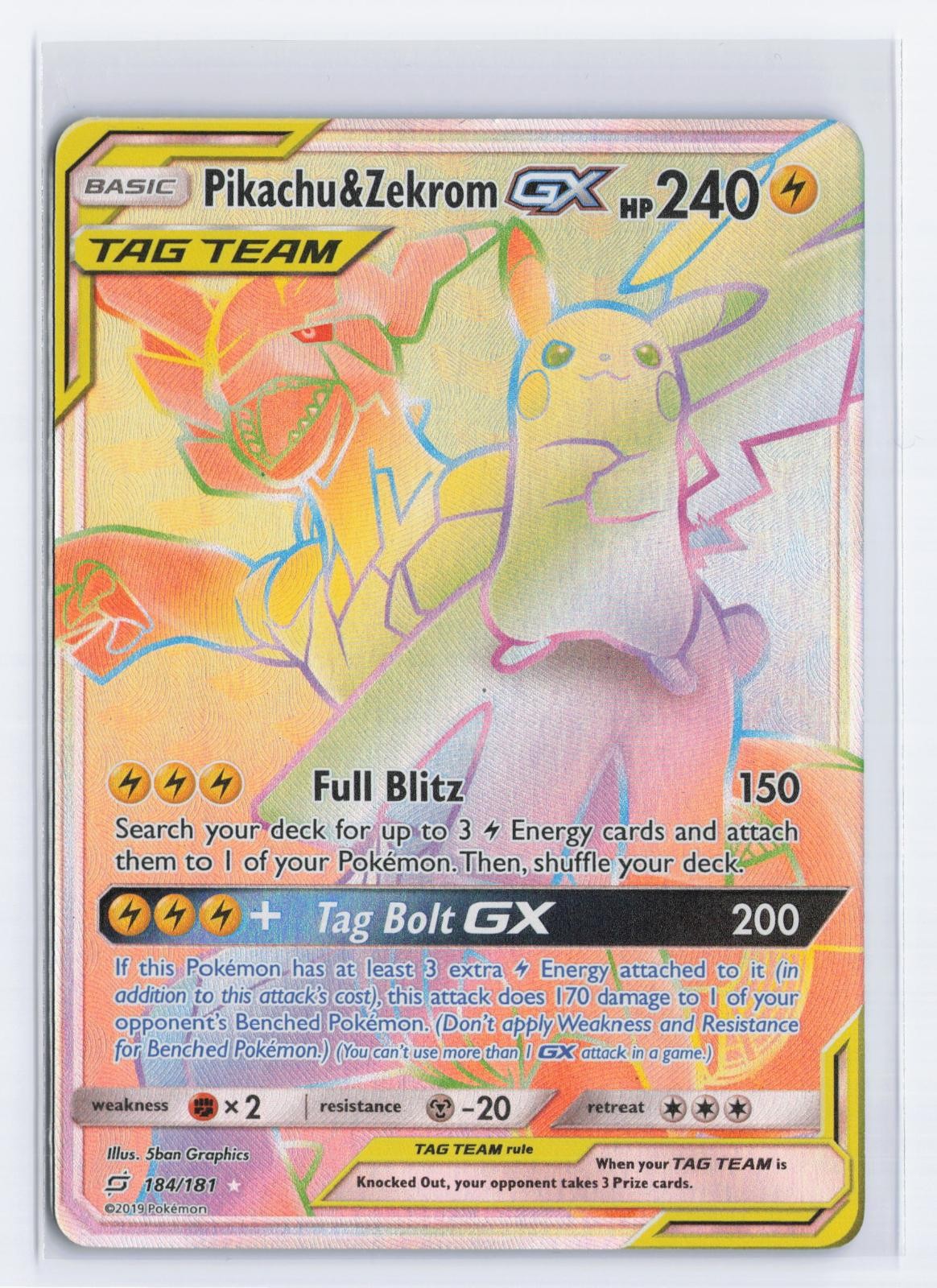 Pikachu & Zekrom GX 184/181 Rainbow Rare Team Up Pokemon Holo Near Mint