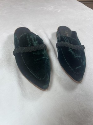Free People Mules Womens Size 8.5 Green Velvet Pointed Toe Braided Strap Shoes