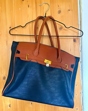 Elegant Navy Blue & Cognac Tote Bag Everyday ...