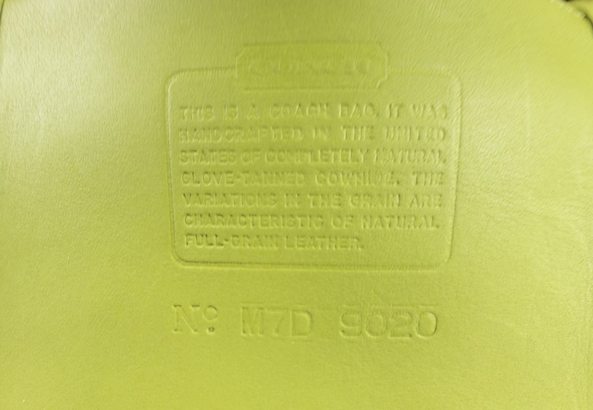 Vintage Coach Ergo Zip 9020 Kiwi Green Leather Bag USA 1997