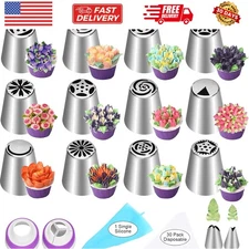 47 Pcs Russian Piping Tips Set, 12 Flower Frosting Nozzles Icing Tips for Cak...