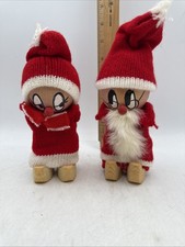 Swedish Tomte Santa Christmas Elf Red With Glasses Scandinavian Set Of 2