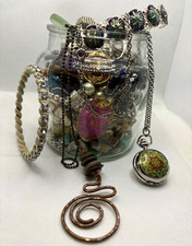 Mixed Fashion Jewelry Lot in Glass Jar - Necklaces Bracelets Earrings 50+ Pieces