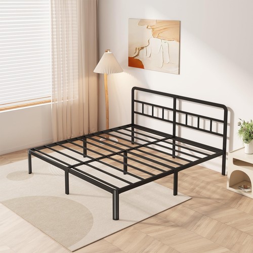 14 Inch King Bed Frame with Headboard, Heavy Duty Metal King Size Platform Be...