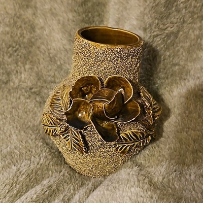 Textured Gold Brown Ceramic Art Vase Floral Antique Style Bottle MPN 480