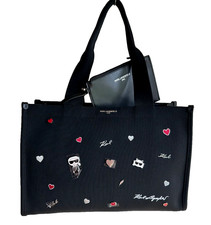 NWT KARL LAGERFELD TOTE BAG WITH PINS and POUCH 2 PC SET LIMITED EDITION