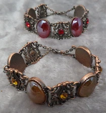 Vintage Bracelet Victorian Revival Style Ornate Cabochon Gemstone Jewelry Set