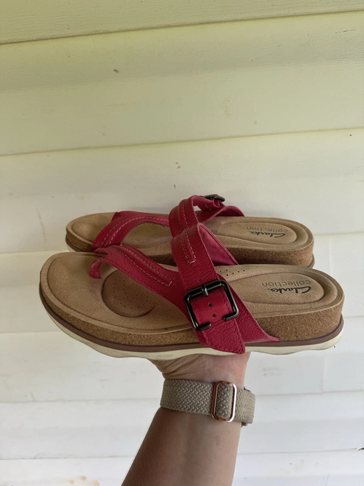 Sandali donna Clarks Collection 7 5 rosa ecopelle cinturini fibbia perizoma slip on