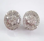 2Ct Round Real Moissanite Cluster Omega Back Stud Earrings 14K White Gold Plated