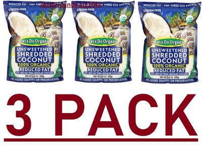 3 PACK - Let's Do Organic Reduced Fat Unsweetened Shredded Coconut 8.8 oz Each