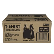 1000 Bags 1/6 Black (21 x 6.5 x 11.5) T-Shirt Plastic Bag (FREE SHIPPING)
