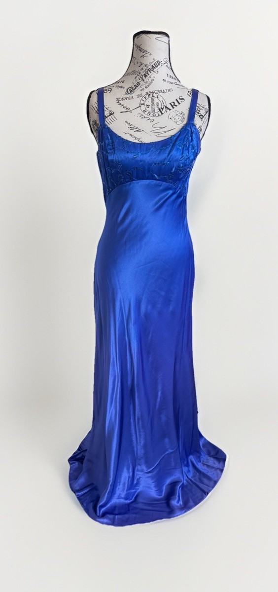 blue 90s prom dress BABARONI Spaghetti Straps Ruched Long Dress With Ribbons Ocean Blue, Ocean Blue / US0 main image 0