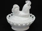 Imperial Rooster on Nest Covered Dish Milk Glass Vintage