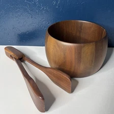 VINTAGE STAVED WOOD WALNUT Salad Bowl Set 7 inch Lebanon Supply HEIRLOOM USA 