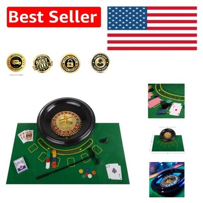 Deluxe 16-Inch Roulette Wheel Set with Blackjack Table and 120 Casino Chips