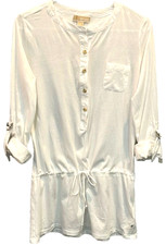 Michael Kors White Drawstring Waist Tunic Dress Small Roll Tab Sleeves