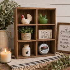 Farmhouse Wooden Cubby Shelf 6 Compartment Ru...
