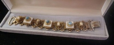 Vintage Custom Schmuck, mehrfarbig mit goldfarbenen Gliedern 7'' Armband gebraucht