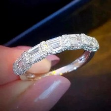 2 Ct Emerald Cut Lab Created Half Eternity Band Ring 925 Sterling Silver