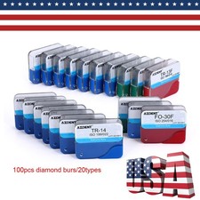 100Pcs 20Types Dental Diamond Burs for High Speed Handpiece Medium Friction Grip