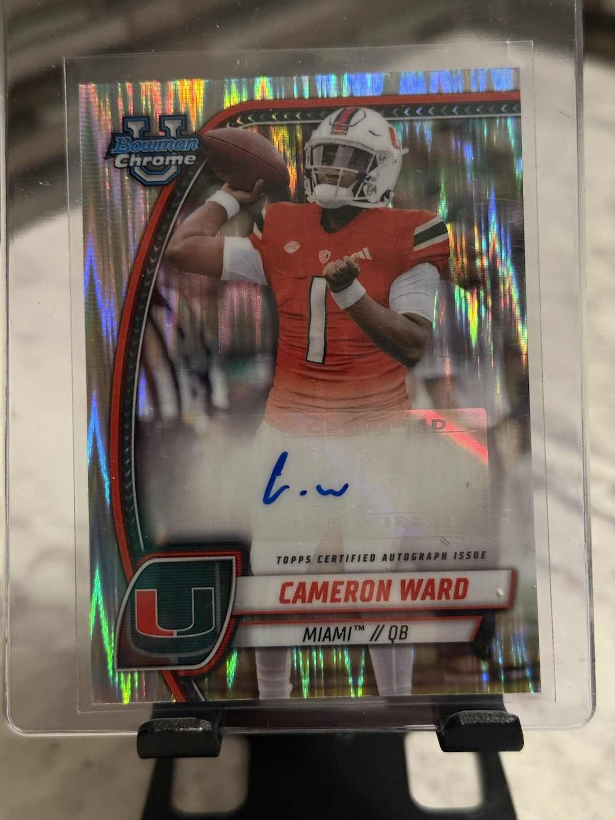 2024 Bowman U Chrome MIAMI HURRICANES stealth refractor Auto Cameron Ward TITANS