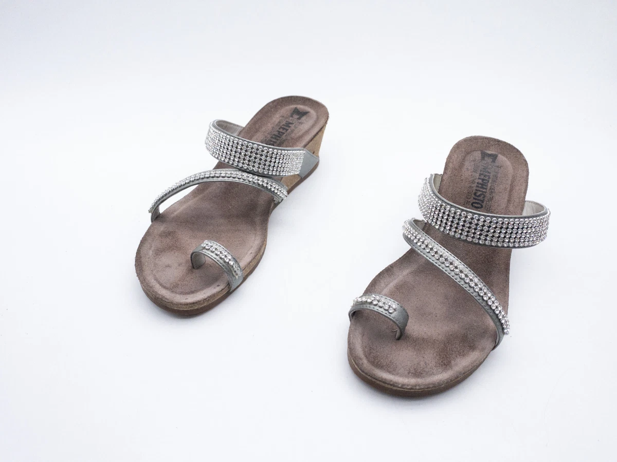 Sandales Compensées ART En Cuir Et Tissu Gris Clair - Taille 40, Occasion TTBE