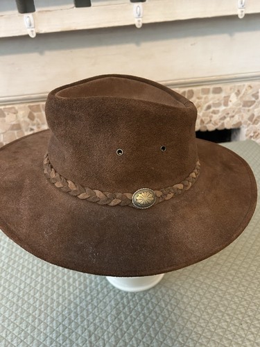 Henschel Leather Hat Western Outback Safari Braided Band Accent Sz Large USA - Picture 2 of 11