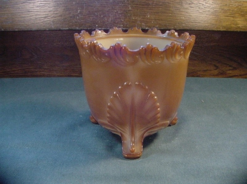 Antique EAPG Greentown Chocolate Slag Glass Leaf Bracket Sugar Bowl G8