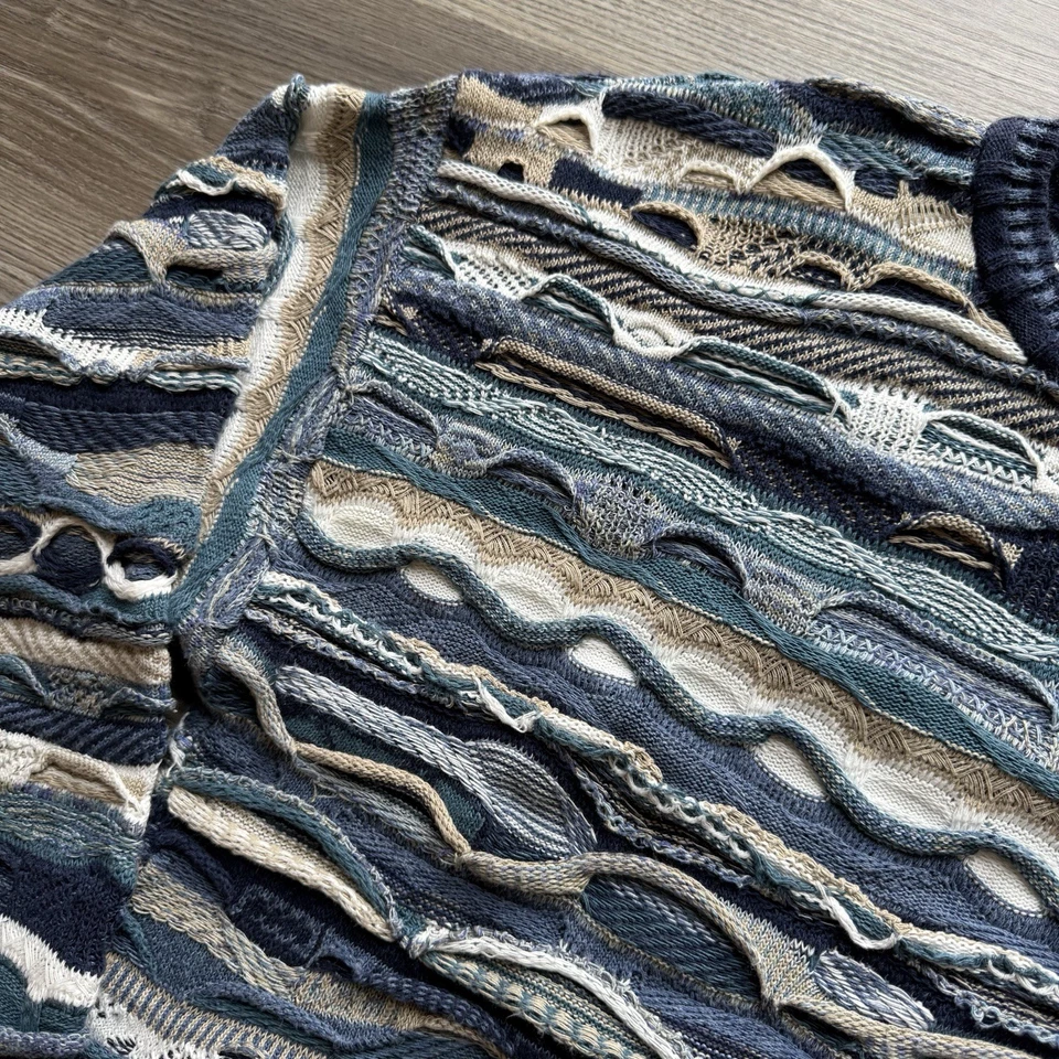 Винтажный текстурированный мужской свитер Giorgio di Firenze многоцветный стиль L Coogi синий - Изображение 2 из 4