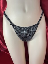 Black w/White Paisley Design Satin String Bikini Panties Size 6