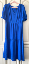 Women’s DKNY Royal Blue V-Neck Puffy Sleeve Tiered Dress Sz.16 NWOT