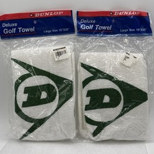 Lot 2 Dunlop Large Golf Towels 16x25” White Green “D” Fringe USA Made Sealed