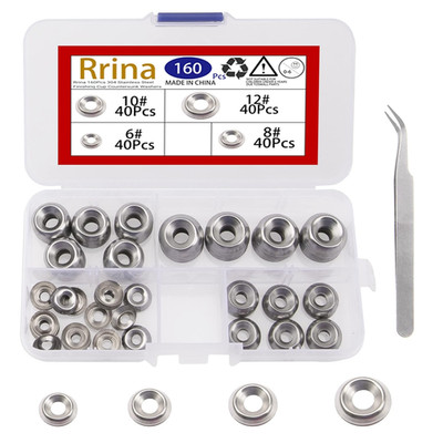 160Pcs 304 Stainless Steel Finishing Cup Countersunk Washers Assortment Kit, 6#/