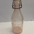 Vtg Thatcher's Dairy Pink Embossed Cow Glass Absolutely Pure Milk 1 Qt Bottle