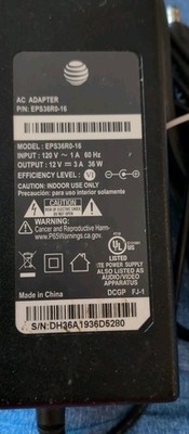 AT&T ~ 12V 3A Power Adapter EPS36R0-16 36W 5.5mm Barrel Plug AC Charger