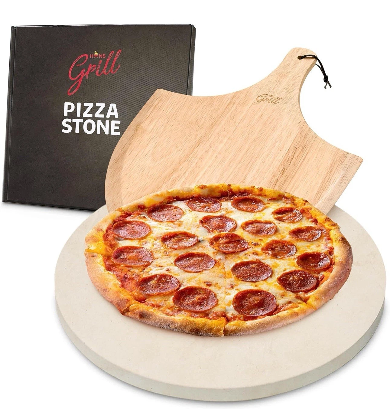 Extra Large 15" Pizza Stone with Wooden Peel - Perfect for Grilling & Baking