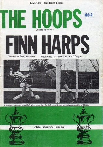 FAI CUP 2ND ROUND REPLAY ON WEDNESDAY 1ST MARCH 1978,SHAMROCK RVS  V FINN HARPS.
