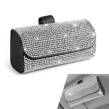 Bling Sunglasses Holder for Car Sun Visor, Rhinestone Auto Bling White