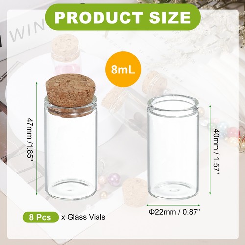 Mini botellas de vidrio con tapones de corcho de 8 piezas, frascos pequeños de vidrio transparente de 8 ml - Imagen 2 de 7