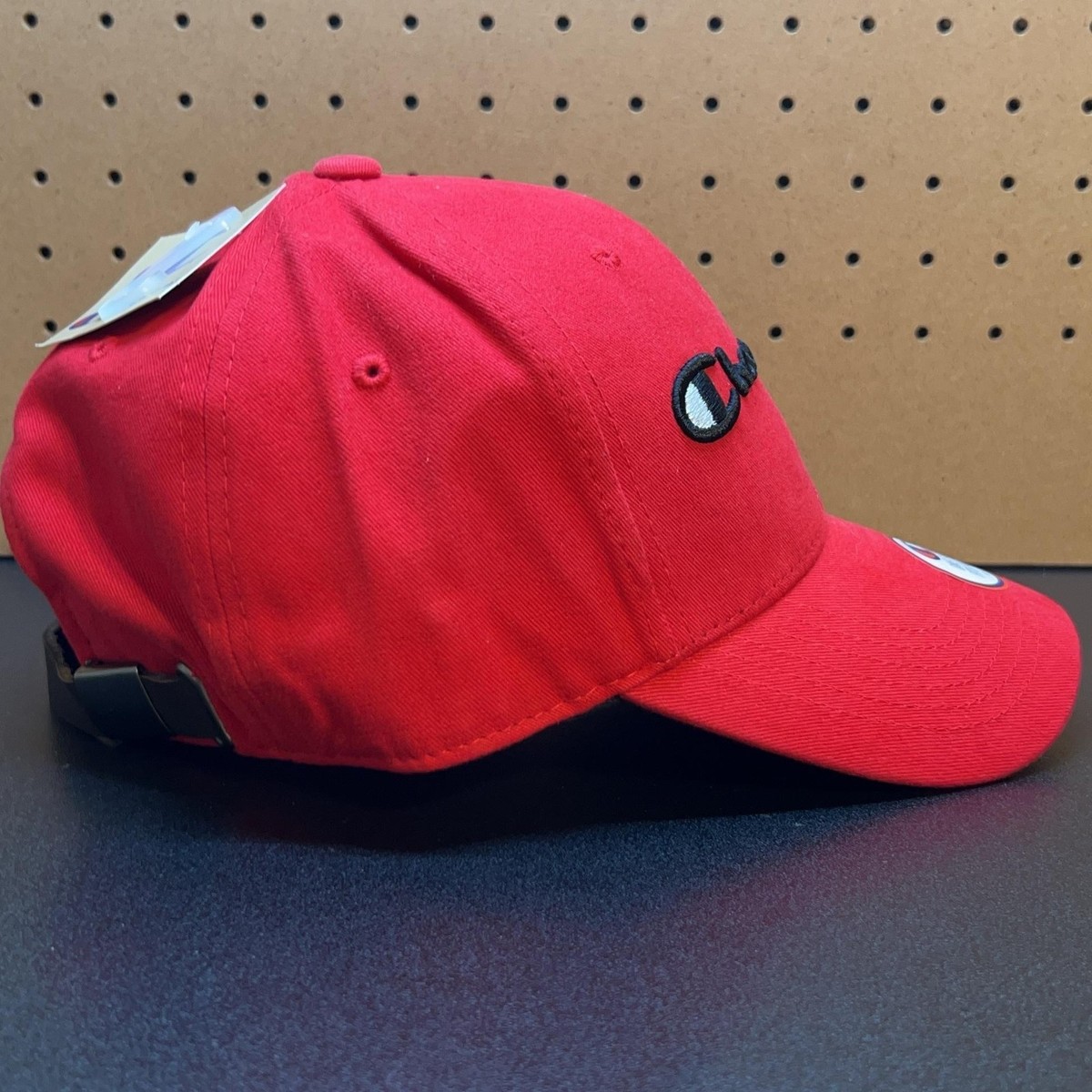 Champion Hat Cap Strap Back Mens One Size Red Script Logo Baseball NEW View 4
