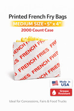 French Fry Bags 5x4 Medium Printed Red White Grease Resistant 2000/Case USA