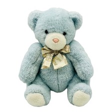 Carters Vintage Blue Bear Plush Rattle Bunny Ribbon Pink Nose White Paws Baby
