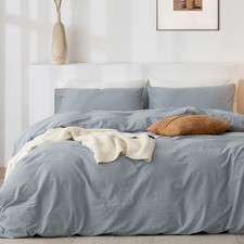 Queen Duvet Cover Set- 100 Washed Cotton 3 Pcs Soft Comfy Breathable Chic Linen
