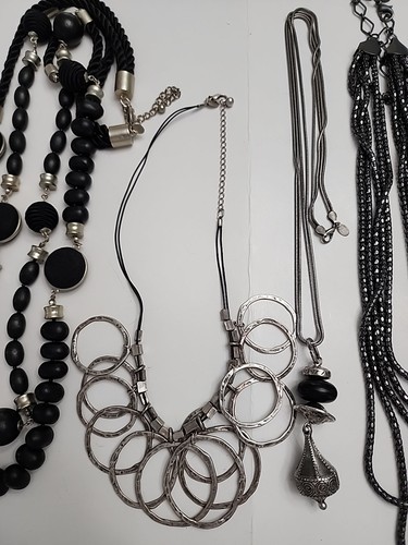 Lot Of 6 CHICOS Statement Long Necklaces, White Black & Silvertone - Picture 3 of 4
